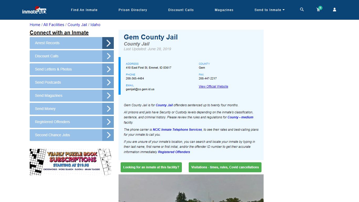 Gem County Jail - Inmate Locator - Emmet, ID